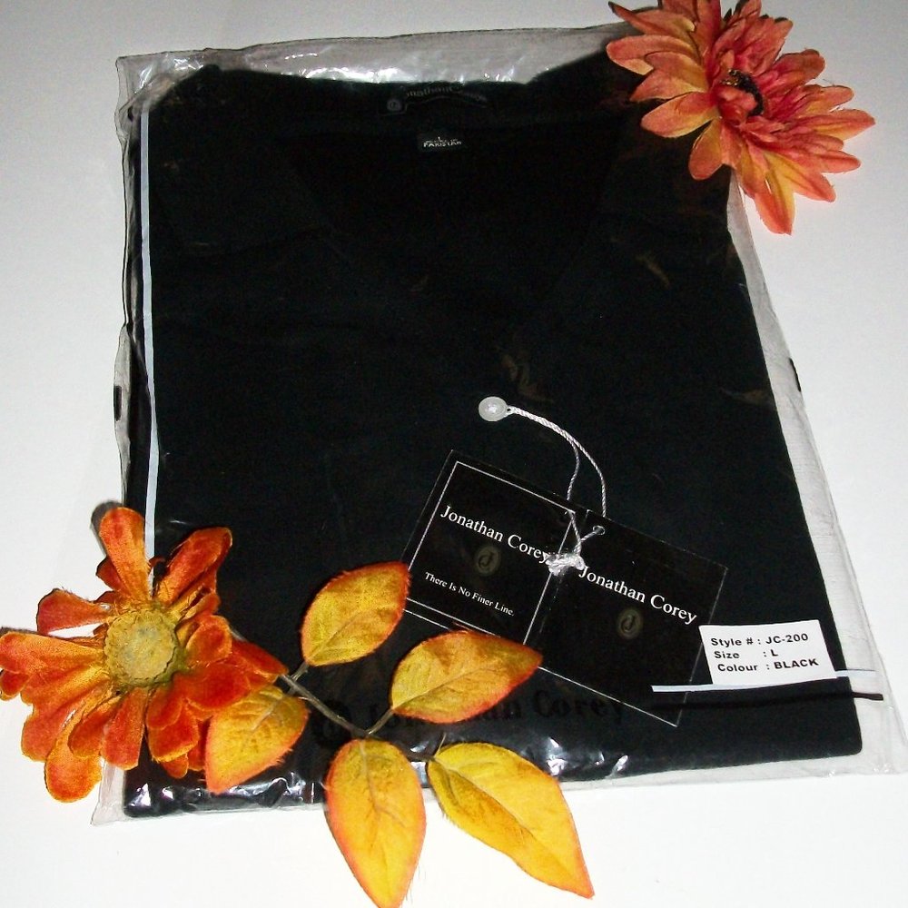 JONATHAN COREY Sz L Polo NIP Black Short Sleeve Pima Cotton Top